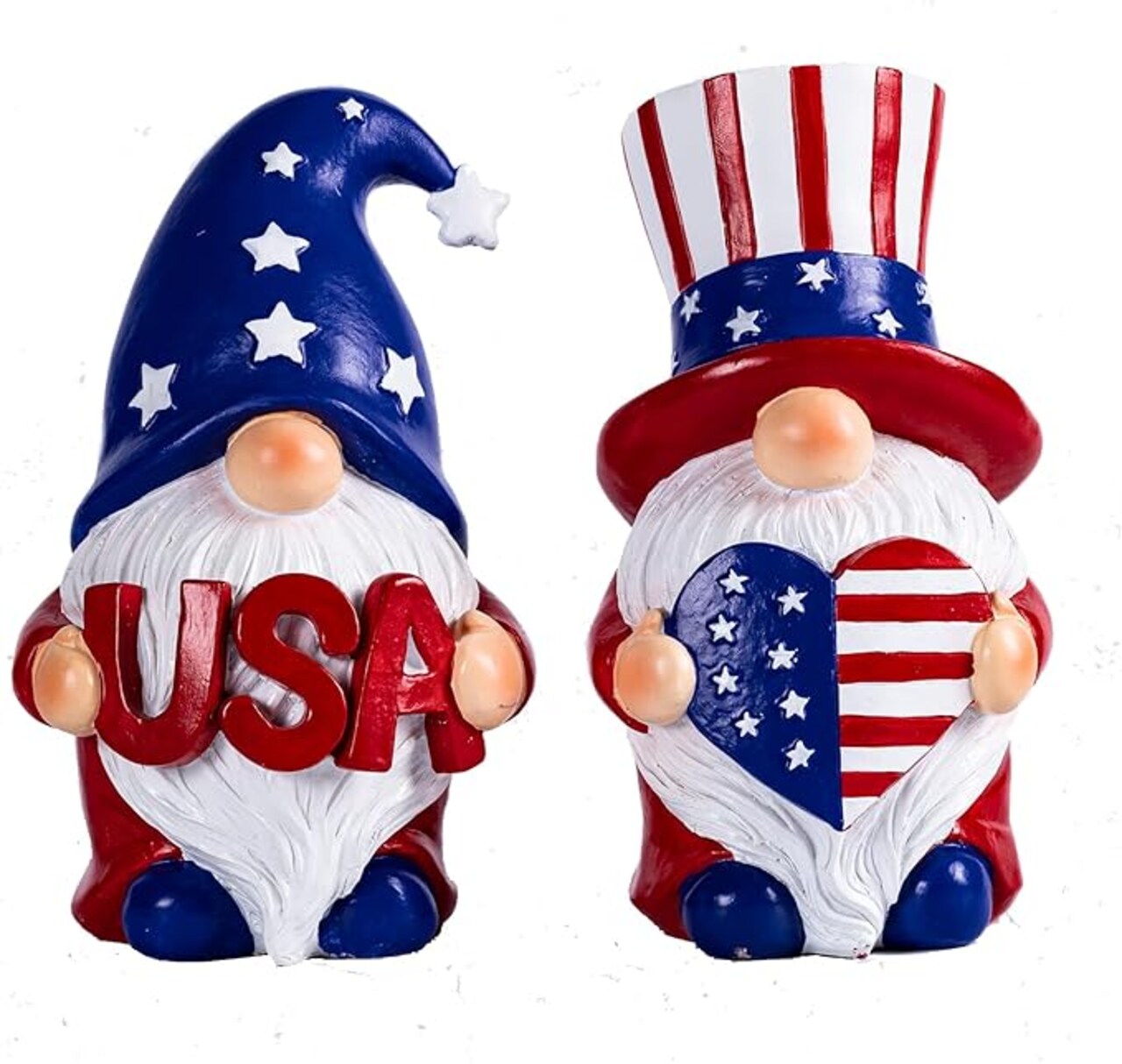 2-Piece Patriotic Garden Gnomes Set - 4th of July Outdoor & Indoor Decor - Red, White, and Blue Resin Gnomes for Memorial Day and Independence Day - Americana Figurine Gifts for Women, Mom, and Grandma